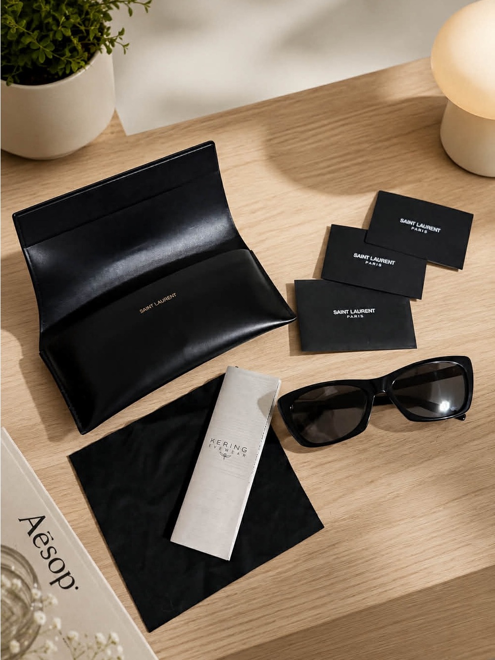 Saint Laurent Black Sunglasses with Black Leather Case and Logo - Picture 1 of 2